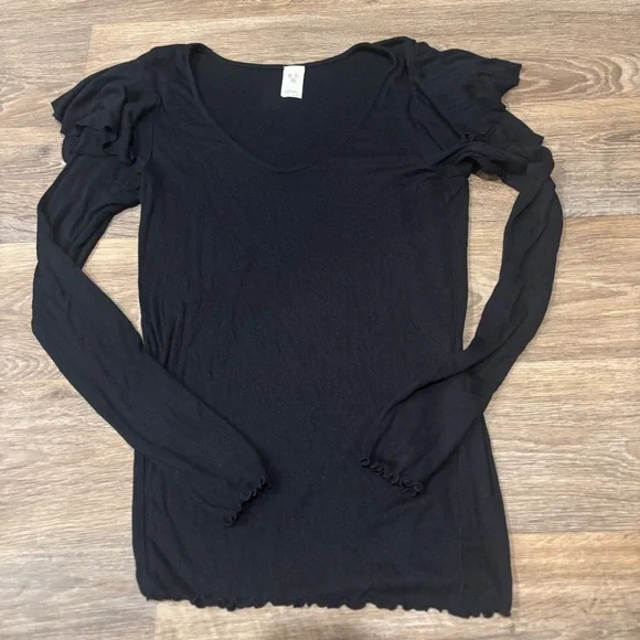 We The Free On Rewind Jersey Knit Top Black Large Tiered Ruffle Sleeve - Picture 3 of 7
